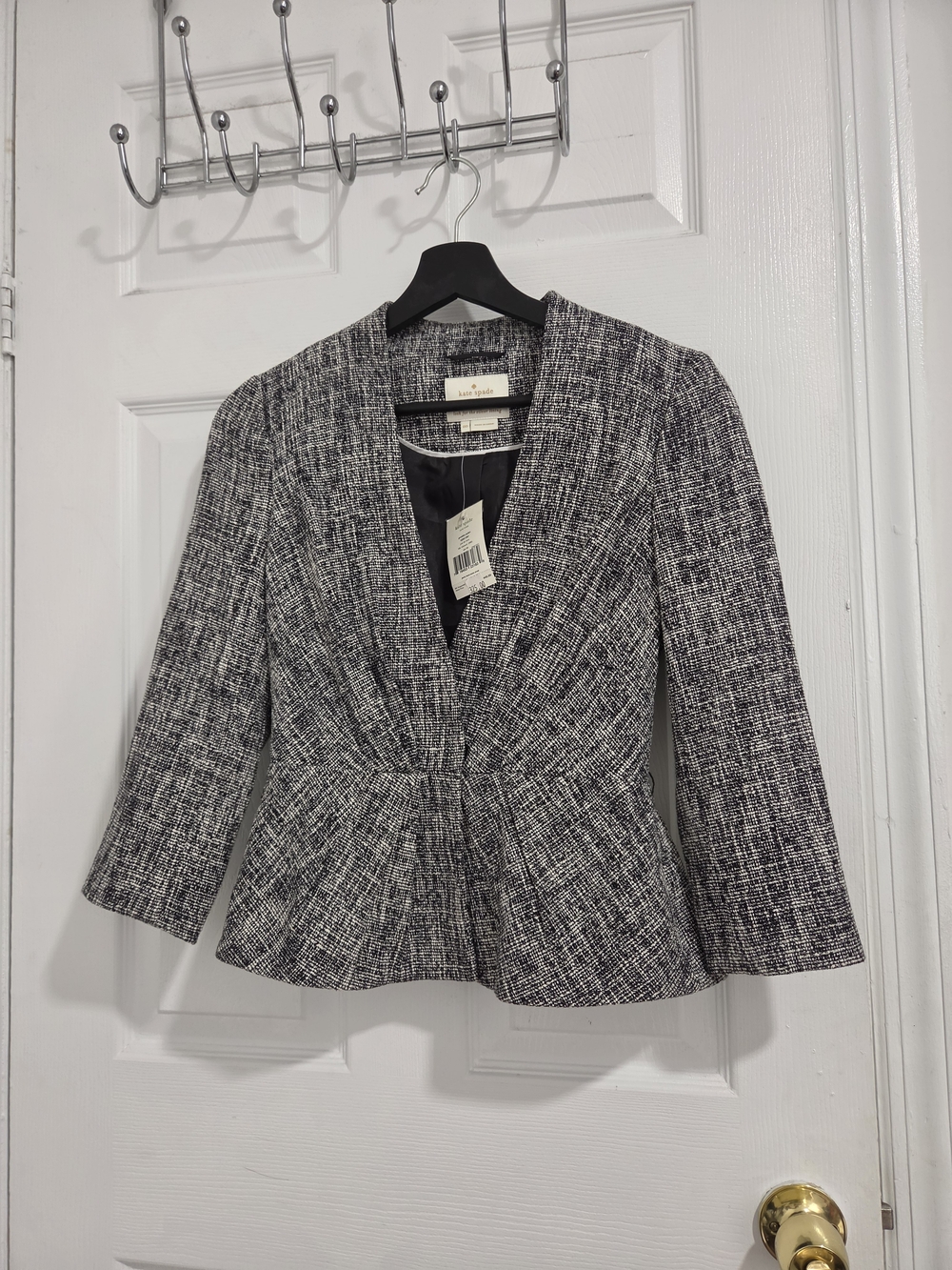 Kate Spade Black & White Peplum Tweed Blazer